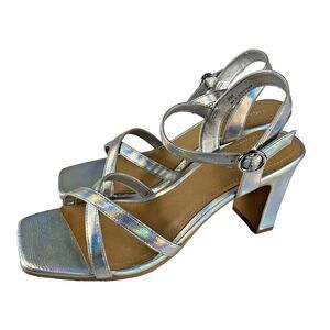Lisa Vicky Vision Silver Iridescent Strappy Heels Womens Size 9 M New In Box
